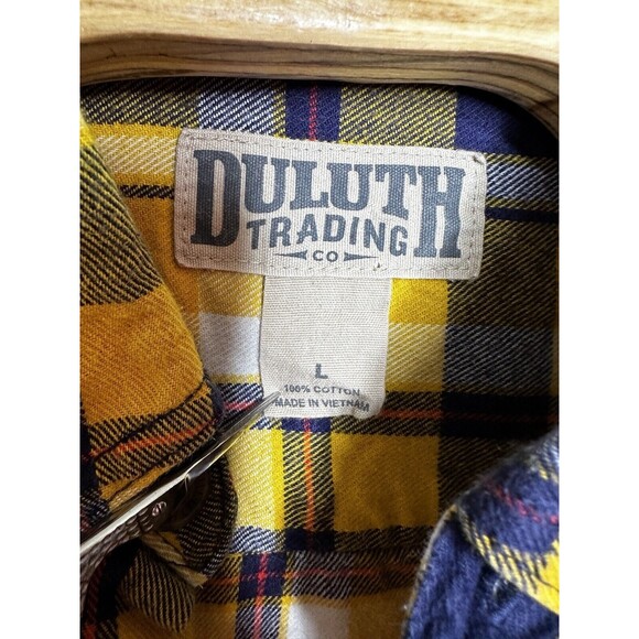Duluth Trading‎ Free Swingin Plaid Flannel Shirt Yellow Men’s Size Large - Picture 5 of 7